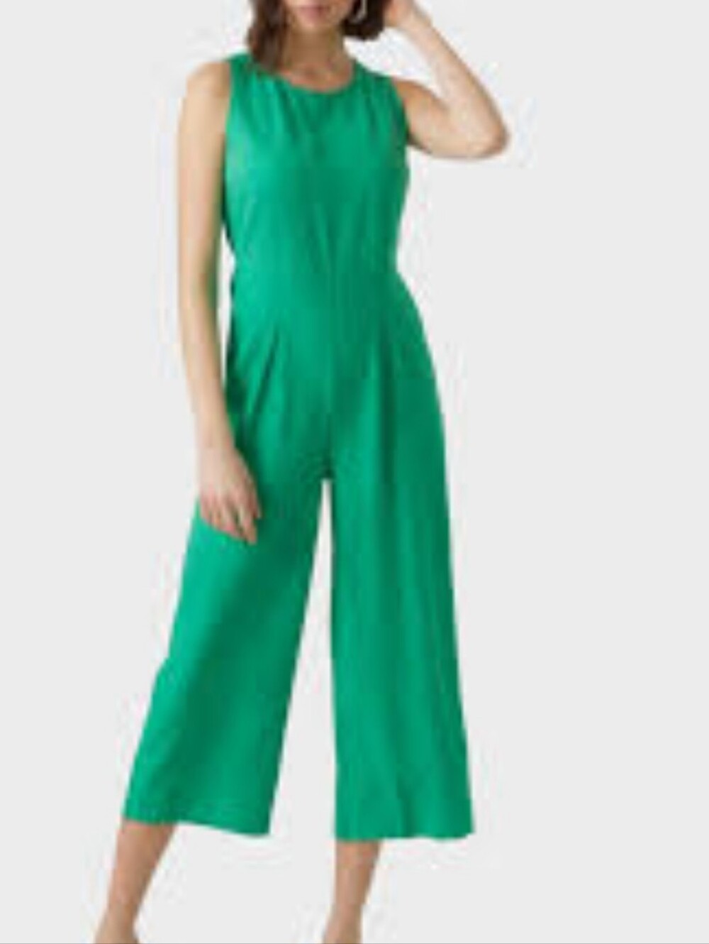 Antonio Melani Linen-Blend Wide-Leg Sleeveless Tie-Waist Green Jumpsuit Size 8